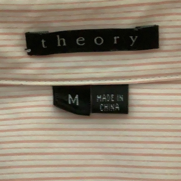 Theory cotton, nylon and spandex blouse pink with pin stripes dry clean only. - Picture 3 of 3